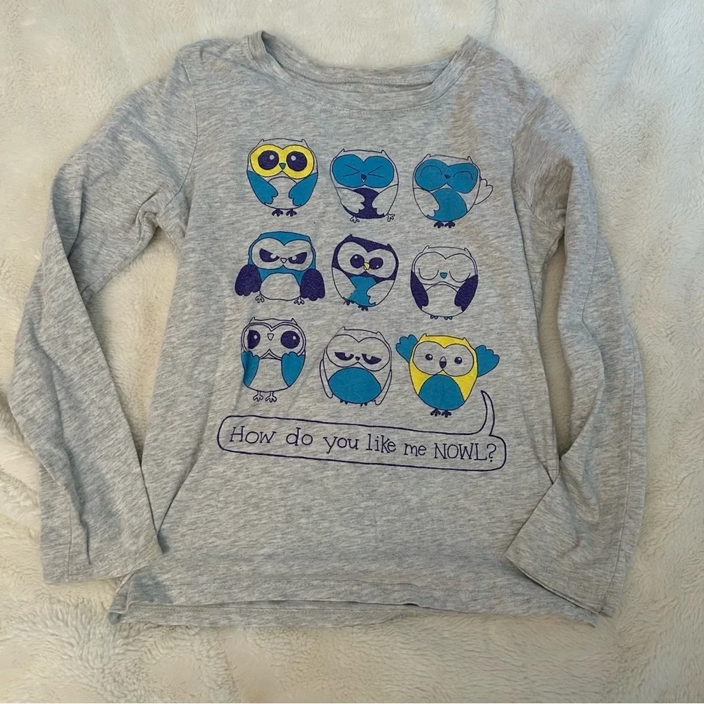 Size 8 GIRLS “how do you like me nowl” Owl Shirt A5